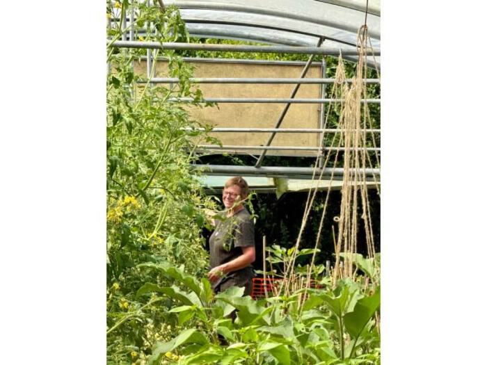 Birgit in the tomatoes