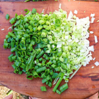 fresh spring onions ready for the mix
